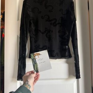 Dressed in LALA Black Dragon Mesh Top Small NWOT